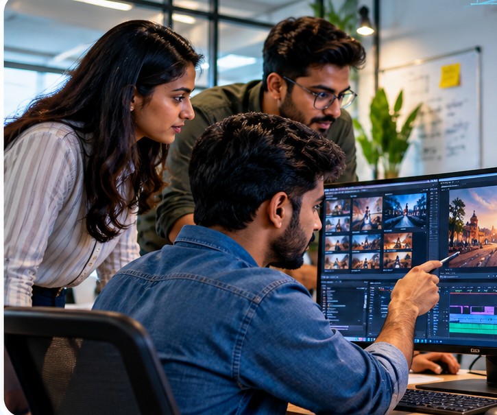 Indian digital marketing team discussing client growth strategy